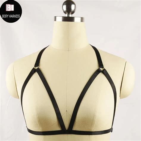sexy goth women underbust body harness bra rave wear elastic cage bra bondage lingerie top black