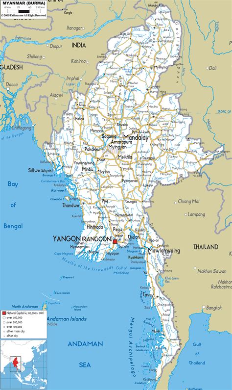 A coup d'état by the military occurred on 1st february 2021, and a state of emergency has been declared for up to a year. Road Map of Myanmar - Ezilon Maps