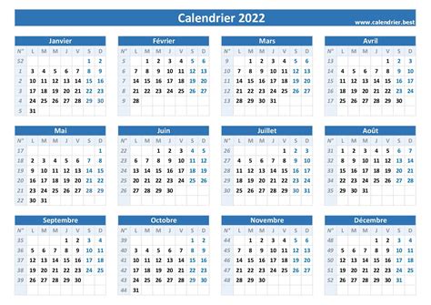 Calendrier Semaine 2022 Word Calendrier Mensuel 2022