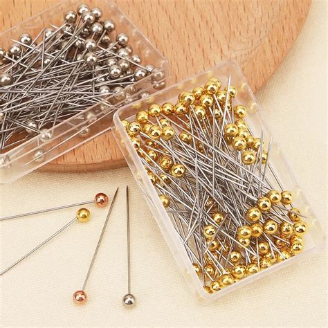 100pcs Box Sewing Pins Round Pearl Ball Multicolor Head Pins Straight