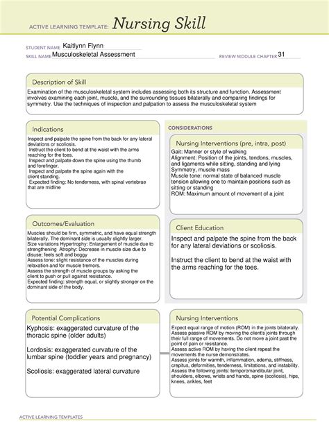 Nursing Skill Musculoskeletal Assessment Active Learning Templates
