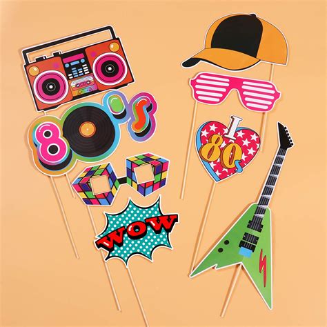 Amosfun 80s Party Photo Booth Props 1980s Theme Birthday Party
