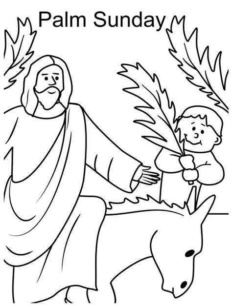 Kid Wave Palm Tree Branch In Front Of Jesus In Palm Sunday Coloring