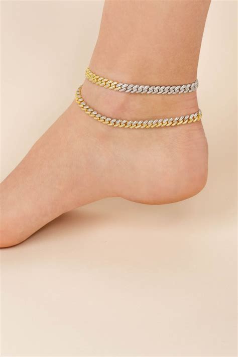 Two Tone Cuban Link Anklets In 2021 Ankle Bracelets Anklets Jewelry