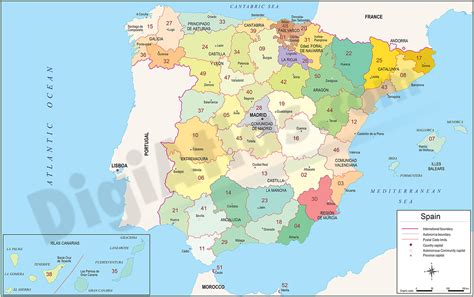 Map Of Spain With Autonomous Communities Provinces And 2 Digit Postal Code