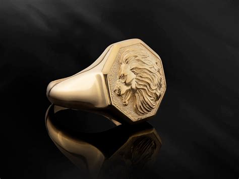 Solid Gold Lion Head Rings 14K Gold Wild Lion Signet Ring Etsy