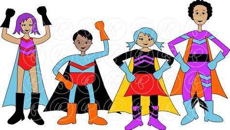 Superhero Kids Clip Art Pack 300 Dpi Digital Images