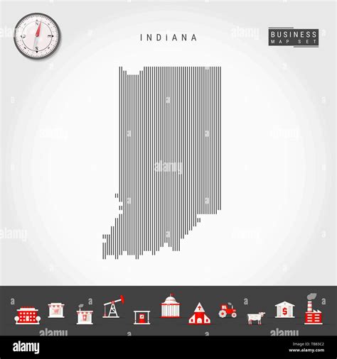 Vector Vertical Lines Pattern Map Of Indiana Striped Simple Silhouette