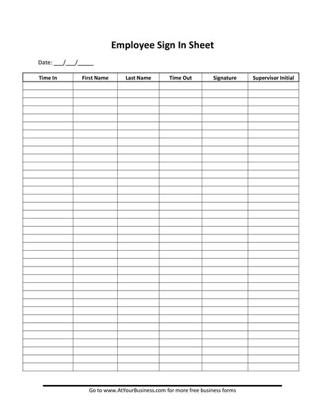 Employee Sign In Sheet Template Addictionary