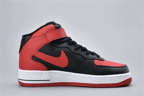 Mens Nike Air Force 1 Mid Bred Blackgym Red White
