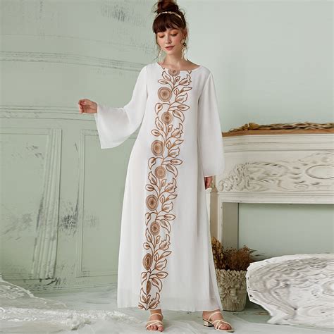 robe caftan turque légère en mousseline de soie blanche