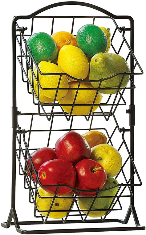 Sunnypoint 2 Tier Metal Mini Countertop Fruit Storage Basket Antique