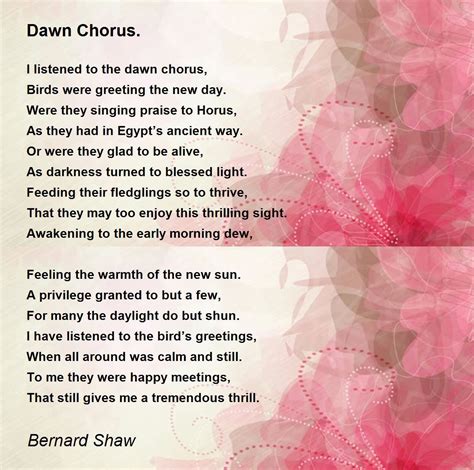 Dawn Chorus Dawn Chorus Poem By Bernard Shaw