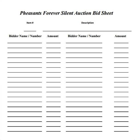 Silent Auction Bid Sheet Template 8 Download Free Documents In Pdf
