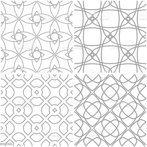 Geometric Patterns Set Of Light Gray And White Seamless Backgrounds