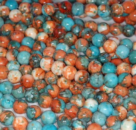 Mm Matrix Turquoise Gemstone Orange Blue Round Mm Loose Etsy