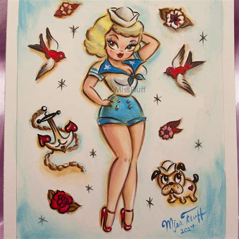 Suzy Sailor Blonde Miss Fluff Original Drawing Miss Fluffs Boutique