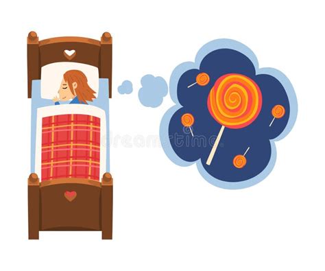 Cute Girl Sleeping In Bed And Dreaming About Lollipop Kid Lying In Bed