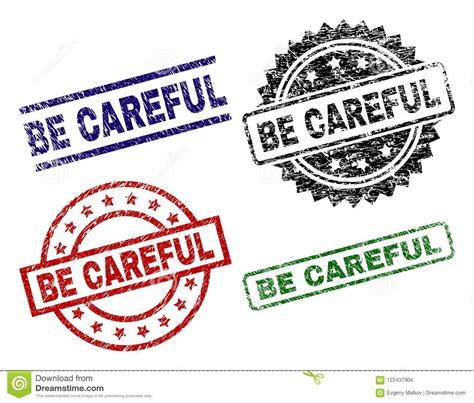Scratched Textured Be Careful Seal Stamps Stock Vector Illustration
