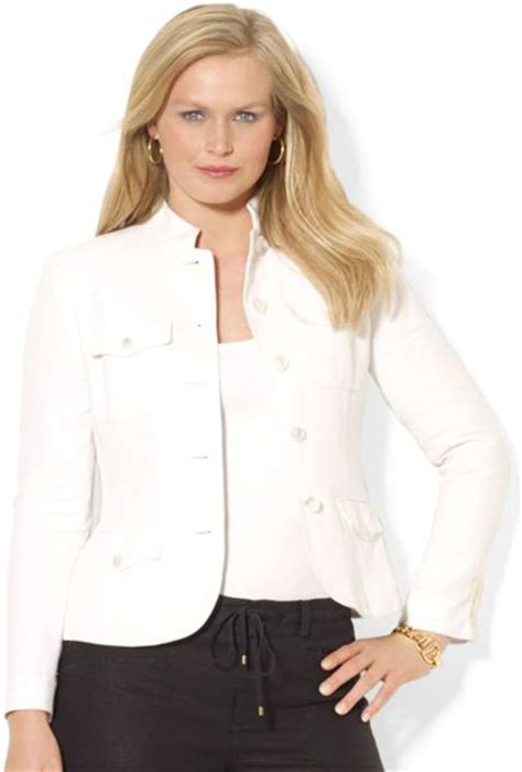 lauren by ralph lauren plus size buttonfront linen jacket in white lyst