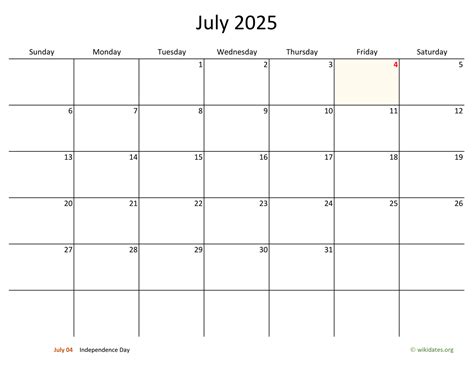 July 2025 Calendar With Bigger Boxes