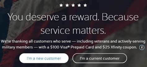 Get up to $100 prepaid visa gift card when you sign up as new customers. Xfinity Military Promotion: Get $100 Gift Card + $25 ...