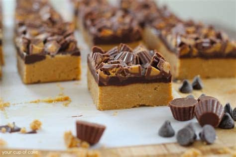 Peanut butter passion bars are a buttery oat bar with a sweet peanut butter caramel filling topped with chocolate chips and more oat crumble! No Bake Peanut Butter Chocolate Bars - Your Cup of Cake