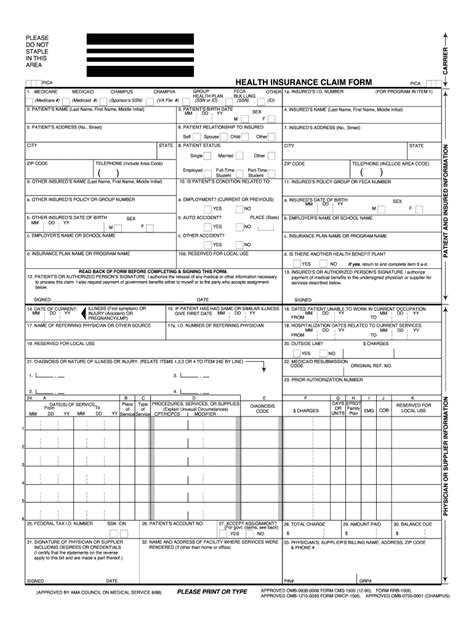 Free Printable 1500 Medical Claim Form Printable Form Templates And