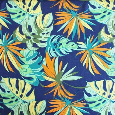 Viscose Dress Fabric Tropical Palm Leaves On Blue