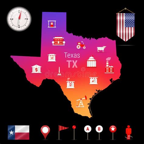 Texas Vector Map Night View Compass Icon Map Navigation Elements