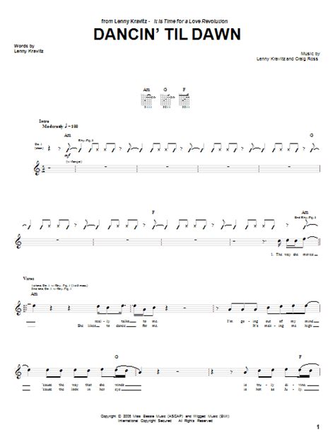 Dancin Til Dawn Partituras Lenny Kravitz Guitarra Tablatura