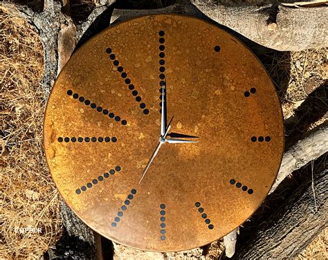 20 Rusted Large Copper Wall Clock With Numbersdots Old Patina