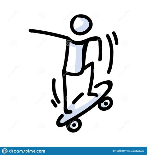 Hand Drawn Stick Figure Jumping On Skateboard Concept Of Stunt Sport