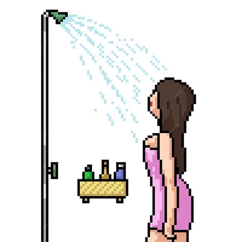 Premium Vector Pixel Art Woman Shower Bathroom