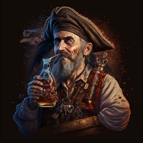 Premium Photo Pirate With A Bottle Of Rum