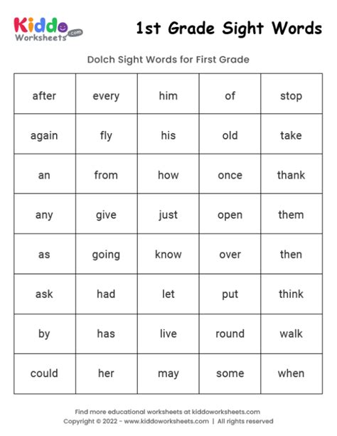 The First Grade Sight Words Worksheet Is Shown In This Printable