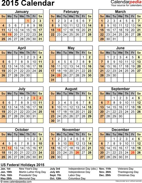 2015 Calendar Printable 2015 Calendar United States Calendar