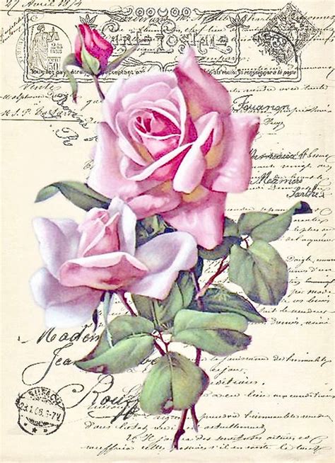 Vintage Look Pink Rose French Postmark Graphic Image Art Etsy