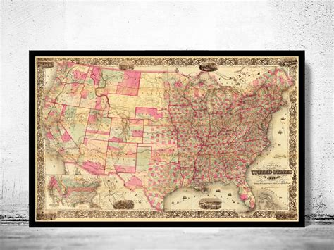 Old Map Of United States America 1867 Vintage Usa Map Vintage Poster