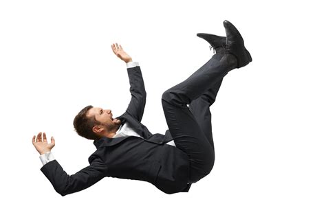 Falling And Screaming Businessman In Formal Wear Over White Back