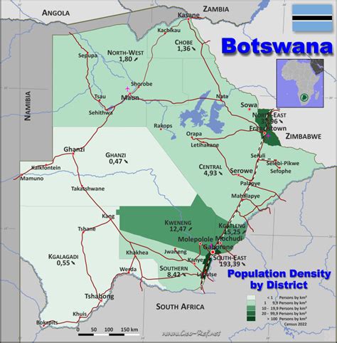 Map Botswana Popultion Density By Administrative Division