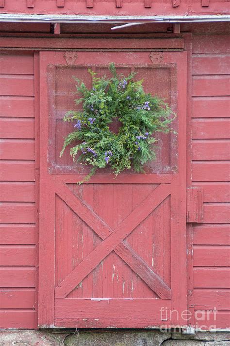 Juniper Wreath On Red Barn Door Photograph By Cheryl Williver Fine