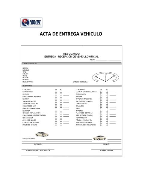 Acta De Entrega Vehiculo Oficial Pdf