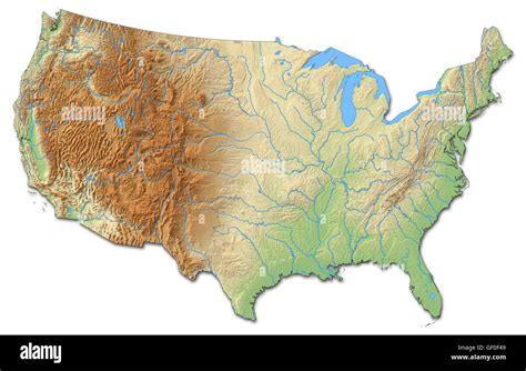 Relief Map Of United States With Shaded Relief Stock Photo Alamy