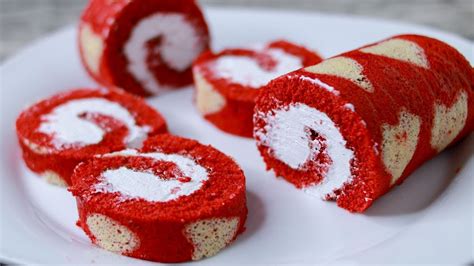 Red Velvet Swiss Roll Cake Without Oven Heart Pattern Swiss Roll Cake