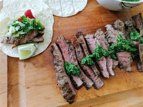 Skirt steaks are actually the diaphragm muscle, located in the area just below the ribs on the cow. Grilled Skirt Steak with Chimichurri | Skirt steak ...