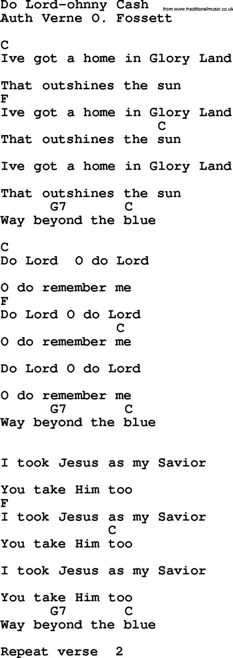 Country Southern And Bluegrass Gospel Song Do Lord Johnny Cash Lyrics
