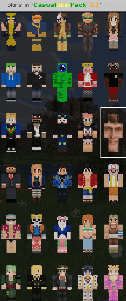 The casual skin pack consists of 835 most popular skins for mcpe. Casual Skin Pack 3.1! - MC Skin Packs | minecrafts.us