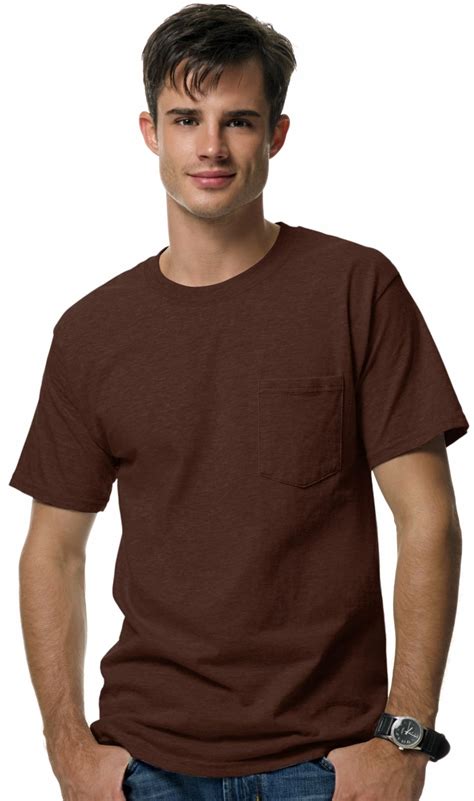 Hanes Beefy T Men`s Pocket T Shirt 5190 M Brown