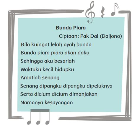 Lirik Lagu Bunda Piara Kelas 1 SD - Gurune.net